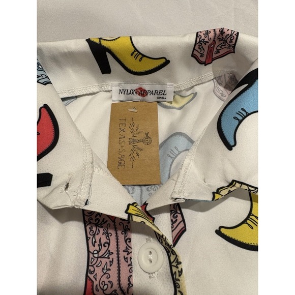 Nylon Apparel Womens Button Down Long Sleeve Sz. S Oversized Western Cowboy Boot - Picture 8 of 9